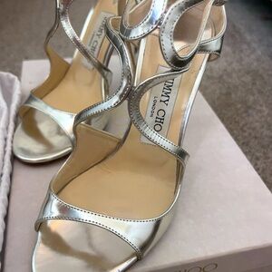 Authentic Jimmy Choo Metallic Mirror Leather Silver Heel Sandals EU 36.5/US 6.5